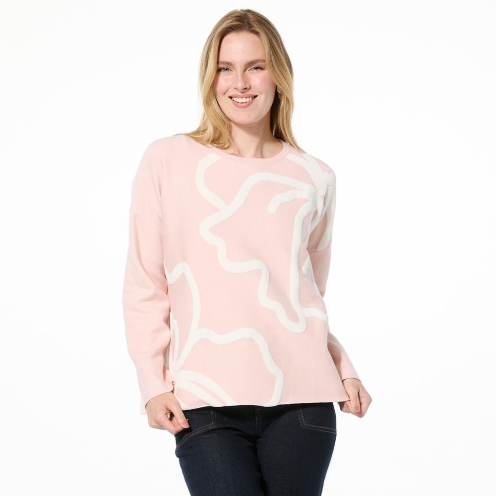 MarlaWynne Pink and White Crewneck Sweater